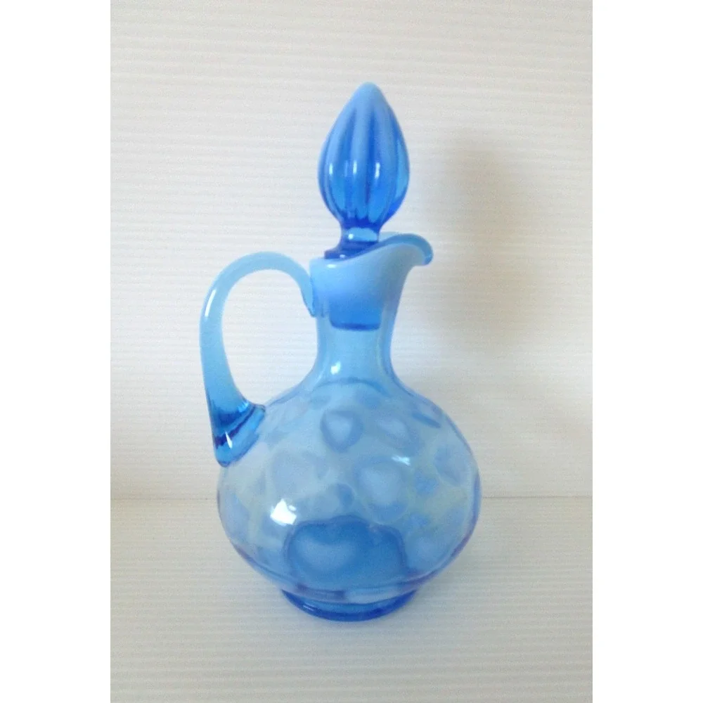 Fenton Vintage Opalescent Blue Optic Hearts Cruet With Stopper 7.5